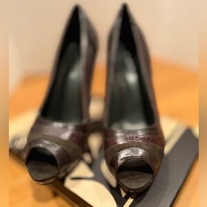 Nine West Triple Tone Faux Alligator Peep-Toe Heels